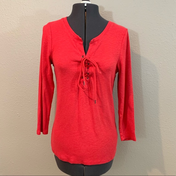 Deletta Tops - Deletta Red thermal 3/4 sleeve t shirt large